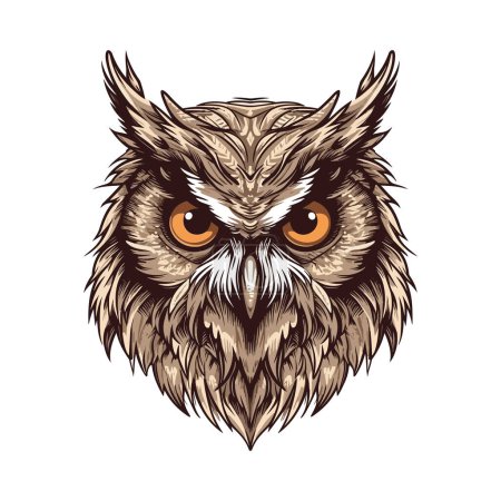 Mascota cabeza de búho. Diseño del logotipo. Ilustración para imprimir en camisetas.