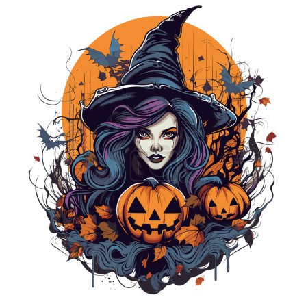 T-Shirt oder Poster-Design mit Illustration zum Thema Halloween