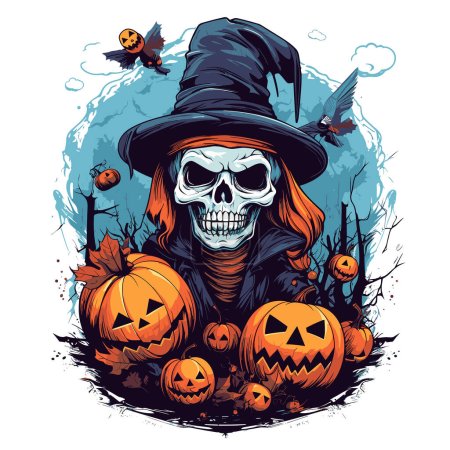 T-Shirt oder Poster-Design mit Illustration zum Thema Halloween