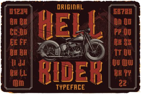 Téléchargez les illustrations : Fonte d'étiquette vintage nommée Hell Rider. police de caractères originale pour tout votre design comme des affiches, t-shirts, logo, étiquettes, etc. - en licence libre de droit