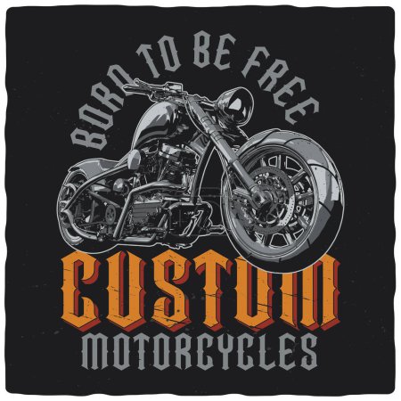 Diseño de camiseta o póster con ilustración de una motocicleta
