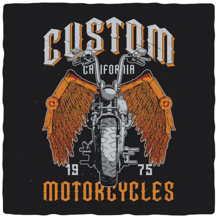 Téléchargez les illustrations : T-shirt ou poster avec illustration de moto et ailes - en licence libre de droit
