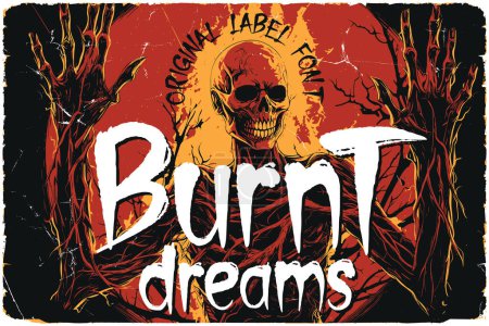 Illustration for Step into the hauntingly nostalgic world of 80s horror films with 'Burnt dreams' a meticulously handcrafted font that channels the chilling essence of vintage movie posters. - Royalty Free Image