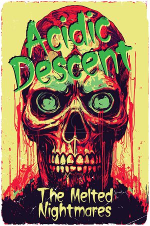 Ilustración de Diseño de póster para una película de terror ficticia de los 80 llamada Acidic Descent: The Melted Nightmares - Imagen libre de derechos