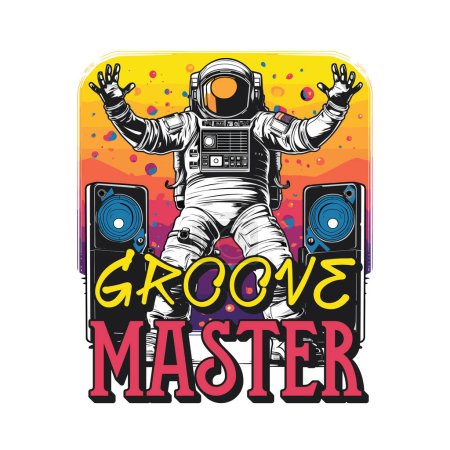 Illustration for T-shirt or poster design with dancing astronaut - Royalty Free Image