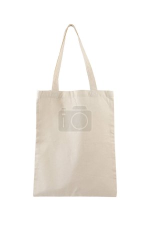 Photo for Fabric cotton, linen shopping sack, tote bag isolated on white background. Reusable beige grocery shopping bag, mockup, template for design, copy space for text. Eco friendly, zero waste concept. - Royalty Free Image