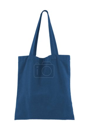 Fabric cotton, linen shopping sack, tote bag isolated on white background. Reusable blue grocery shopping bag, mockup, template for design, copy space for text. Eco friendly, zero waste concept.