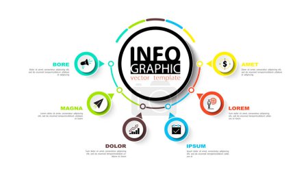 Infographics design and marketing icons, vector, circles. an be used to create workflows, diagram of annual reports, web design of presentations. Business concept with 6 options, process steps, colours flyer, magazine, achievement, art, infographic 