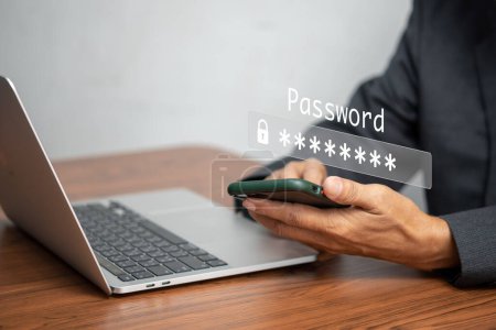Cyber-Passwortsperre für Mobiltelefone oder Passcode zur Login-Verifizierung in Online-App. Datenschutz und Schutz vor Hackern Cybersicherheit Globales Konzept für Netzwerksicherheit.
