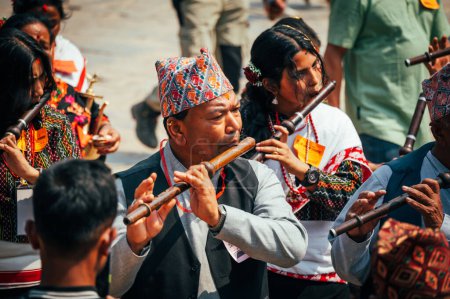 Photo for Bhaktapur, Nepal - Apr 16, 2023: Locals gathering and celebrating Biska Jatra (Bisket Jatra) festival or the Nepalese New Year at Bhaktapur, Nepal - Royalty Free Image