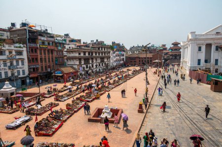 Photo for Lalitpur, Nepal - Apr 17, 2023: A landscape around Kathmandu Durbar Square, a historically UNESCO World Heritage Sites in Kathmandu, Nepal. The complex has many landmarks such as Swet Bhairav, Gaddi Baithak, Shree Kalbhairab Temple,Taleju Bhawani Tem - Royalty Free Image