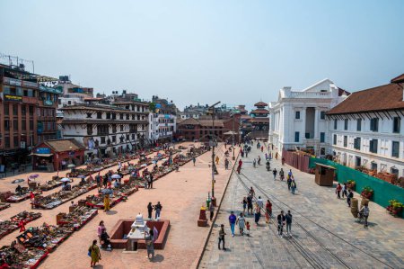 Photo for Kathmandu, Nepal - Apr 17, 2023: A landscape of a crowded local market near Kathmandu Durbar Square, The square is a historically UNESCO World Heritage Site in Kathmandu. - Royalty Free Image
