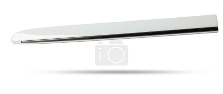 Photo for Plastic molding with chrome for car side fender - tuning element for sale in a car service on a white isolated background in a photo studio. - Royalty Free Image