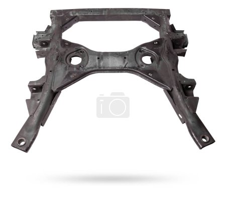 metal car subframe on a white isolated background. catalog of spare parts for vehicles