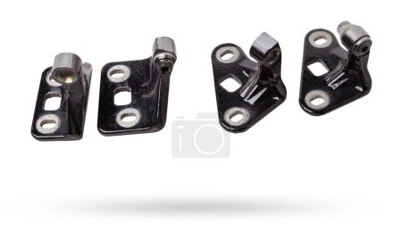 hinges for attaching the door or trunk of the car on a white isolated background. Auto parts for catalog and repair of vehicles.