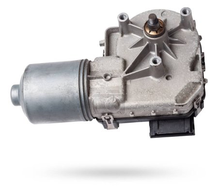 Wiper electric motor on white isolated background. Spare car parts catalog.