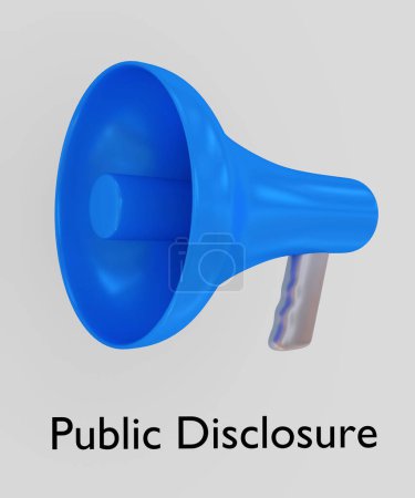 Téléchargez les photos : 3D illustration of a megaphone with the script Public Disclosure, isolated on gray. - en image libre de droit