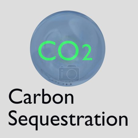 Téléchargez les photos : Illustration 3D du texte CO2 dans une boule transparente ; isolé sur fond gris pâle. - en image libre de droit