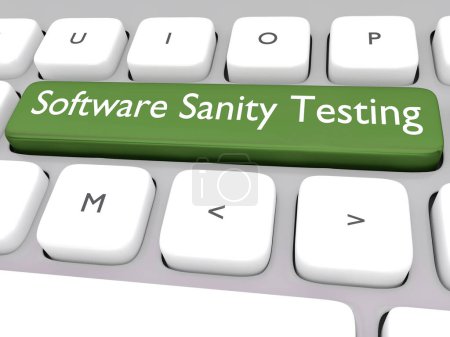 Téléchargez les photos : Illustration 3D du clavier PC avec le script Software Sanity Testing sur une touche - en image libre de droit