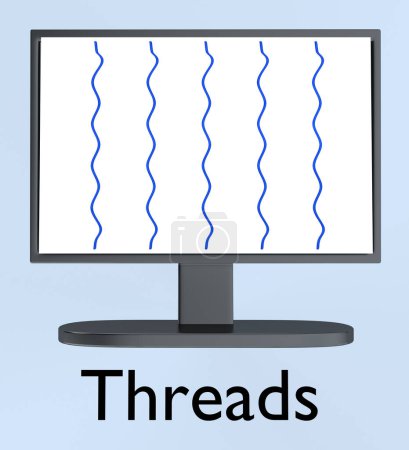 Photo for 3D illustration of a PC screen displaying threads, titled as Threads. - Royalty Free Image