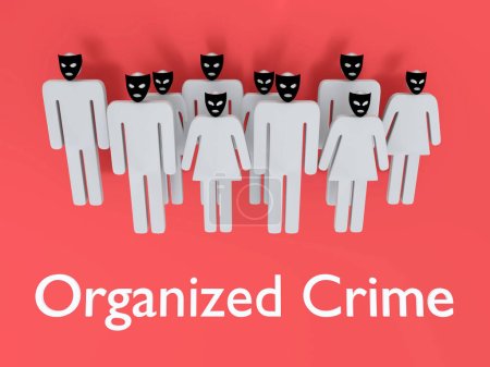 Téléchargez les photos : Illustration 3D de silhouettes d'un homme seul, séparé d'un groupe d'hommes et de femmes, intitulé Crime organisé. - en image libre de droit
