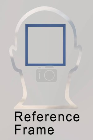Téléchargez les photos : Illustration 3D d'un cadre bleu dans une silhouette de tête, intitulé Cadre de référence. - en image libre de droit