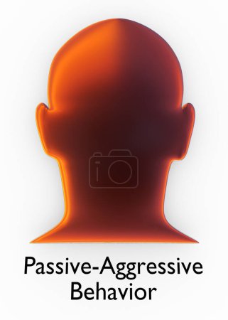 Ilustración 3D de una flor sobre una silueta de cabeza de color rojo oscuro, titulada Comportamiento pasivo-agresivo.