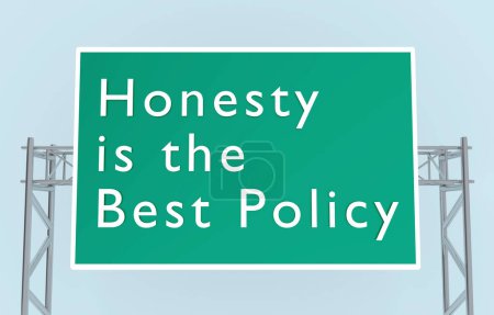 Foto de Ilustración 3D de la honestidad es el mejor guion de política en la señal de tráfico, aislado sobre azul pálido. - Imagen libre de derechos
