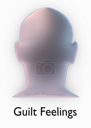 3D illustration of a flower over a purple head silhouette, titled as Guilt Feelings.