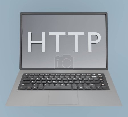 Foto de Ilustración 3D del título HTTP: las iniciales del Protocolo de transferencia de hipertexto, que se muestra en la pantalla de un ordenador portátil. - Imagen libre de derechos