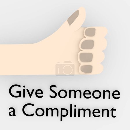 Illustration of a hand in an encouraging gesture, titled as Give Someone a Compliment .
