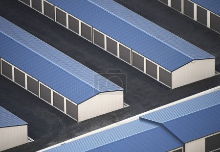 Photo for Aerial view of storage units essential for industrial operations and equipment storage. - Royalty Free Image