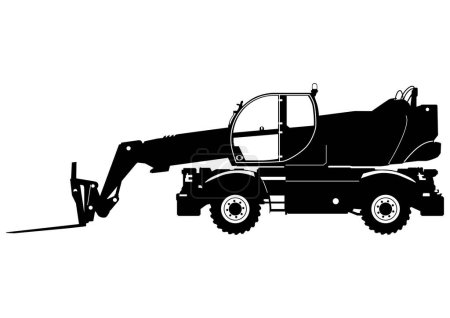 Illustration for Silhouette of a modern rotating telehandler. Side view of telescopic handler. Vector. - Royalty Free Image