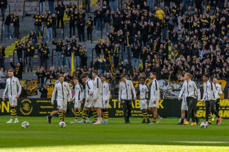 Photo for SOLNA, SWEDEN - APR 16 2023: Warmup before the game between AIK vs Hammarby IF at Friends Arena in Solna. Final result 2-0 - Royalty Free Image