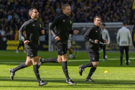 Photo for SOLNA, SWEDEN - APR 16 2023: Warmup before the game between AIK vs Hammarby IF at Friends Arena in Solna. Final result 2-0 - Royalty Free Image
