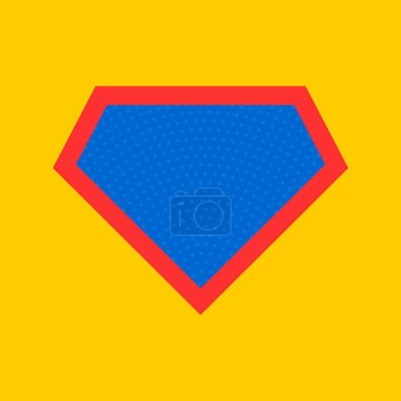 Illustration for Comic hero icon, symbol shield. Isolated vector on blue background . - Royalty Free Image