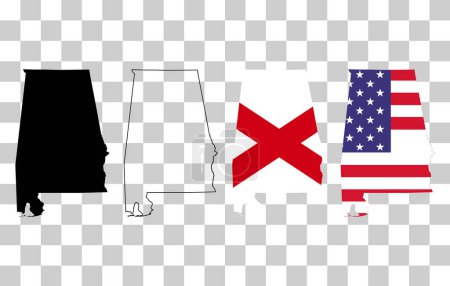 Set of Alabama shape, united states of america. Flat concept icon symbol vector illustration .