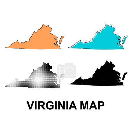 Ilustración de Conjunto de Virginia forma de mapa, estados unidos de América. Icono de concepto plano vector ilustración . - Imagen libre de derechos