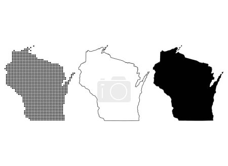 Téléchargez les illustrations : Ensemble de forme de carte du Wisconsin, États-Unis d'Amérique. Concept plat icône symbole vectoriel illustration . - en licence libre de droit