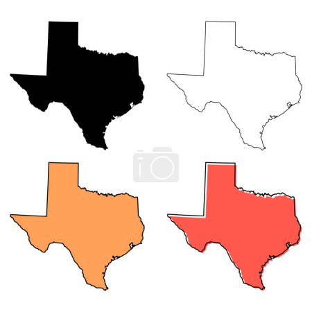 Ilustración de Conjunto de forma de mapa de Texas, estados unidos de América. Ilustración de vector de concepto plano . - Imagen libre de derechos