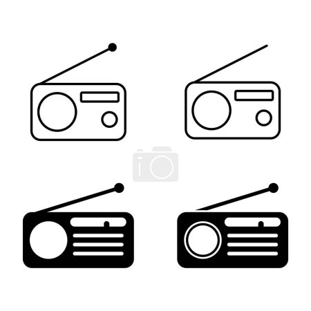 Ilustración de Set of Retro radio station icon, flat isolated music sound media button, web vector illustration . - Imagen libre de derechos