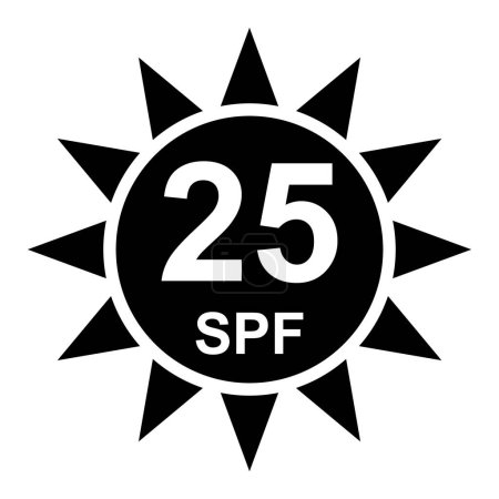 Téléchargez les illustrations : Facteur de protection solaire 25 icône, symbole de bloc de rayonnement UV, protection solaire illustration vectorielle de la peau . - en licence libre de droit