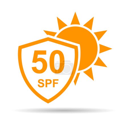Téléchargez les illustrations : Facteur de protection solaire 50 icône ombre, symbole de bloc de rayonnement UV, protection solaire illustration vectorielle de la peau . - en licence libre de droit