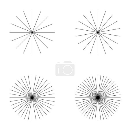 Illustration for Set of converging radiating lines burst icon, geometric sunburst element, sun shape vector illustration . - Royalty Free Image