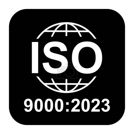 Ilustración de Iso 9000 2023 icon. Standard quality symbol. Vector button sign isolated on white background . - Imagen libre de derechos