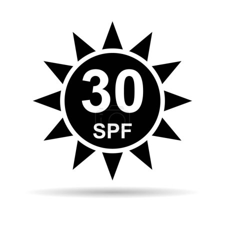 Téléchargez les illustrations : Facteur de protection solaire 30 icône ombre, symbole de bloc de rayonnement UV, protection solaire illustration vectorielle de la peau . - en licence libre de droit