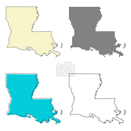 Téléchargez les illustrations : Ensemble de carte de la Louisiane, États-Unis d'Amérique. Illustration vectorielle icône concept plat . - en licence libre de droit