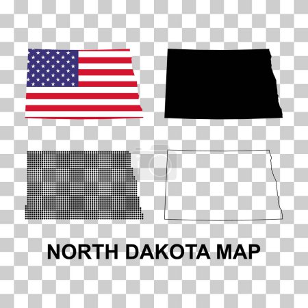 Téléchargez les illustrations : Ensemble de carte du Dakota du Nord, États-Unis d'Amérique. Illustration vectorielle icône concept plat . - en licence libre de droit