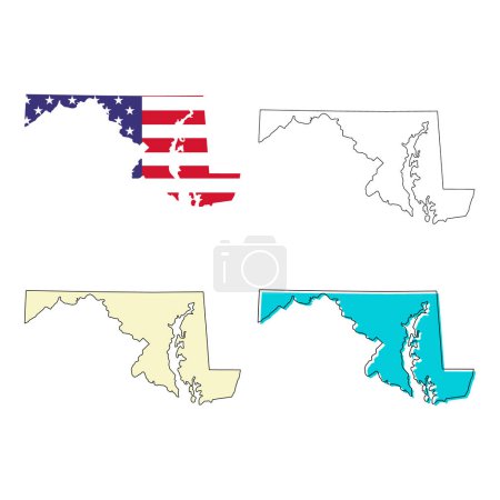 Illustration for Set of Maryland map, united states of america. Flat concept icon vector illustration . - Royalty Free Image