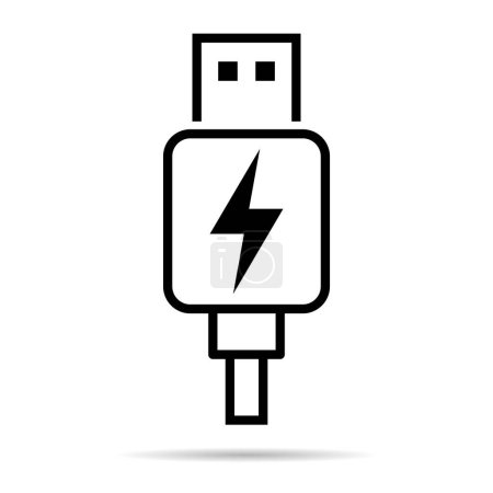 Téléchargez les illustrations : Technologie d'icône de câble de prise USB avec ombre, signe de dispositif de connexion, symbole portable électronique, support vectoriel d'illustration . - en licence libre de droit